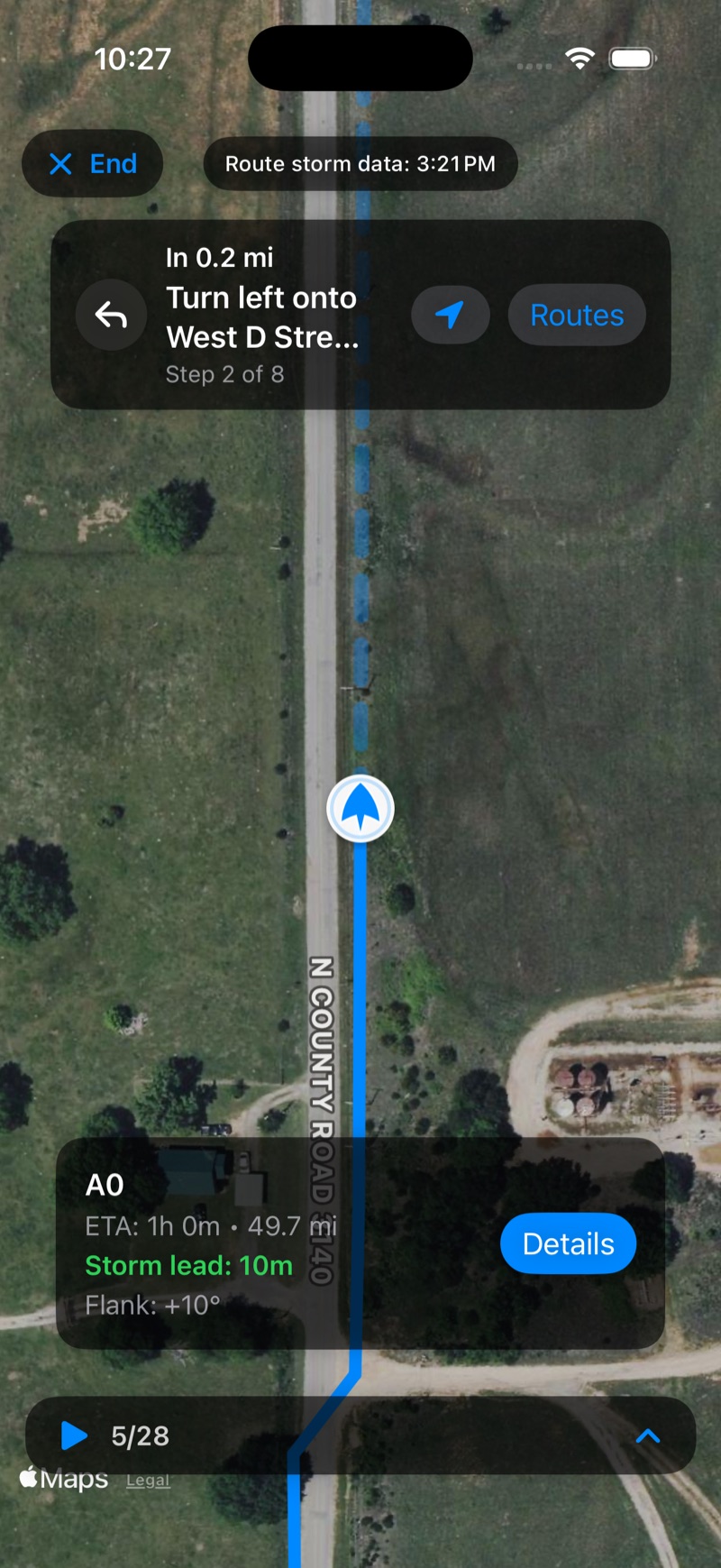 Turn-by-turn guidance to the intercept point